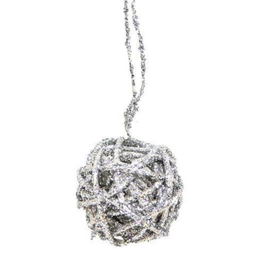 6 Set - 15 Silver Glitter Rattan Ball Ornaments - The Fox Decor